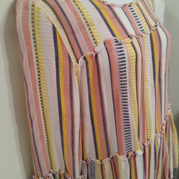 Miami Boho Textured Ruffle Tiers Vertical Multi Color Top - Picture 5 of 16